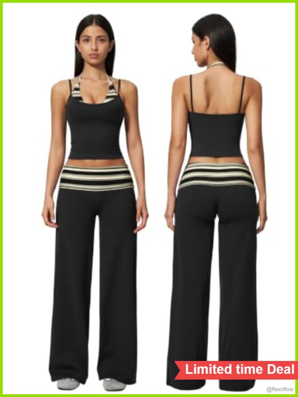Women's Striped Two Piece Workout Set with Tank Top and Wide Leg Pants